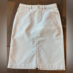 French Dressing Jeans pinstripe pencil denim skirt, Size 4, White/Blue stripes